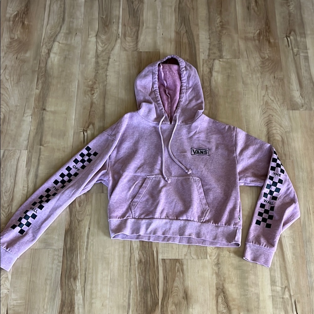 Vans Women's Purple Hoodie with Checkered Sleeves
